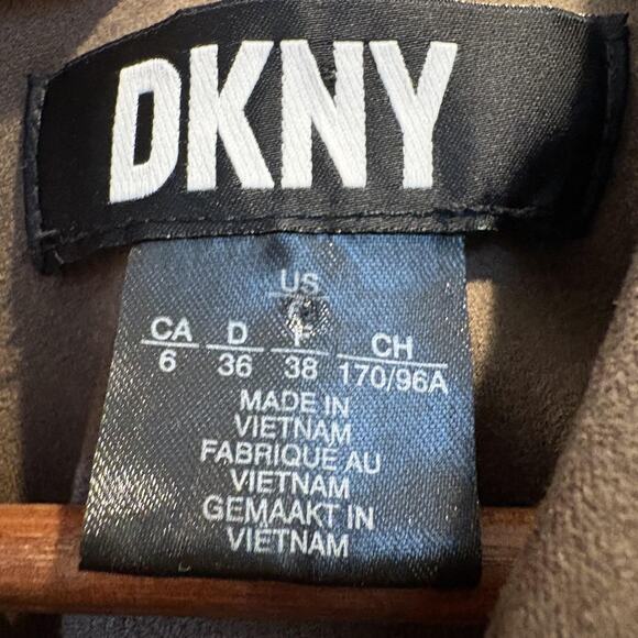 DKNY Dress Womens 6 Brown Faux Suede Puff Sleeve‎ V Neck Fitted Mini Cocktail - Picture 2 of 12